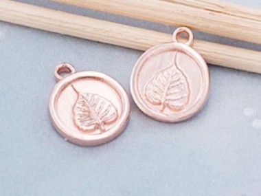 925 Sterling Silver Rose Gold Vermeil Style Bodhi Printed Charms 10.7 mm.