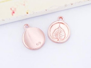 925 Sterling Silver Rose Gold Vermeil Style Bodhi Printed Charms 10.7 mm.