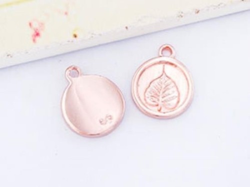 2 of 925 Sterling Silver Rose Gold Vermeil Style Bodhi Printed Charms 10.7 mm.