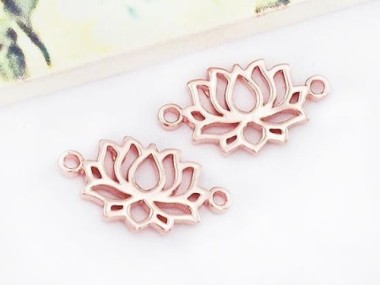 925 Sterling Silver Rose Gold Vermeil Style Lotus Links, Connectors 8x12 mm.