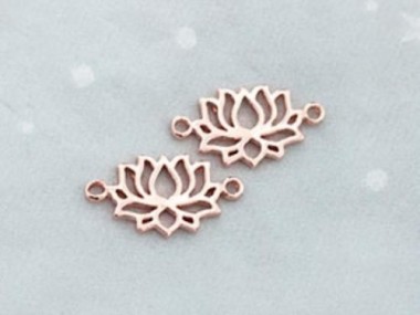 925 Sterling Silver Rose Gold Vermeil Style Lotus Links, Connectors 8x12 mm.