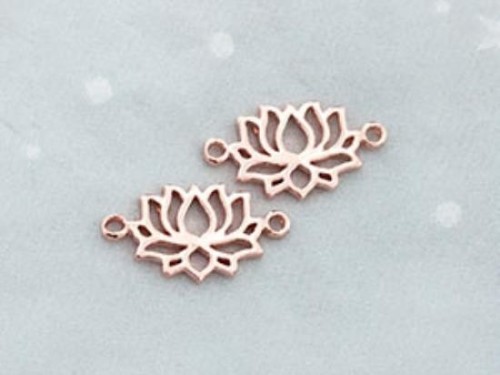 2 of 925 Sterling Silver Rose Gold Vermeil Style Lotus Links, Connectors 8x12 mm.