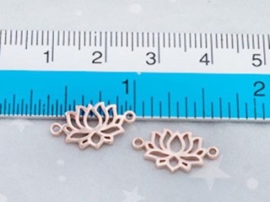 925 Sterling Silver Rose Gold Vermeil Style Lotus Links, Connectors 8x12 mm.