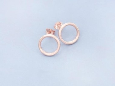 925 Sterling Silver Rose Gold Vermeil Style Circle Stud Earrings 13mm.