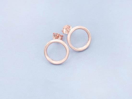 1 Pair of 925 Sterling Silver Rose Gold Vermeil Style Circle Stud Earrings 13mm.