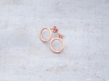 925 Sterling Silver Rose Gold Vermeil Style Circle Stud Earrings 13mm.