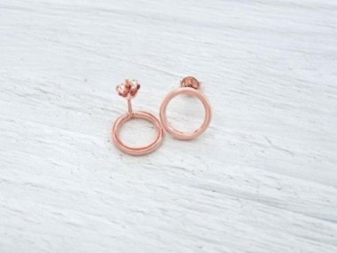 925 Sterling Silver Rose Gold Vermeil Style Circle Stud Earrings 13mm.