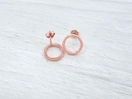 1 Pair of 925 Sterling Silver Rose Gold Vermeil Style Circle Stud Earrings 13mm.