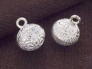 2 of Karen Hill Tribe Silver Flower Printed Round Charms 11x12 mm.