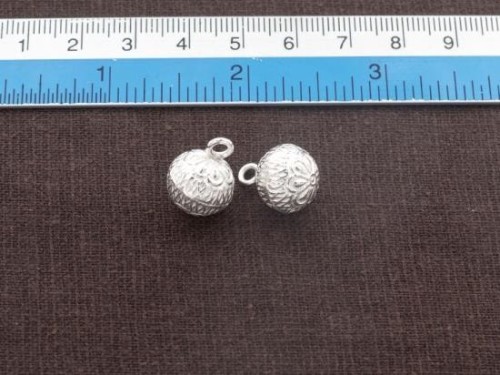 2 of Karen Hill Tribe Silver Flower Printed Round Charms 11x12 mm.