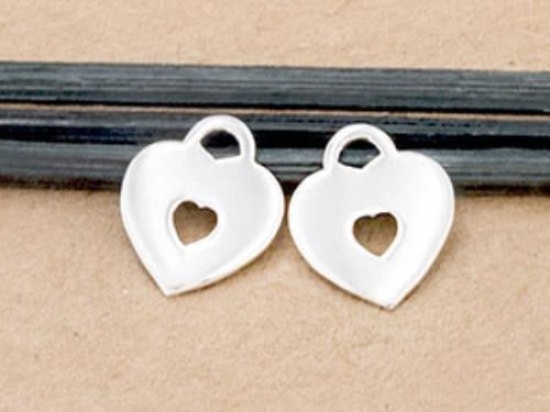 2 of 925 Sterling Silver Heart Charms 12x14mm.