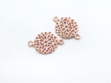 2 of 925 Sterling Silver Rose Gold Vermeil Style filigree Flower Connectors,Links 12mm.