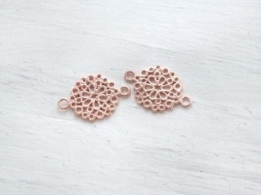 925 Sterling Silver Rose Gold Vermeil Style filigree Flower Connectors,Links 12mm.