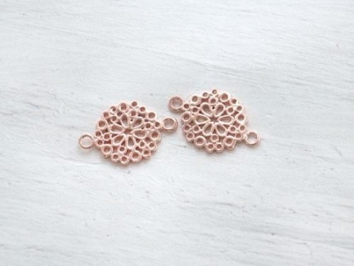 2 of 925 Sterling Silver Rose Gold Vermeil Style filigree Flower Connectors,Links 12mm.