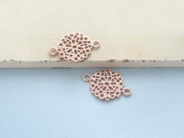 925 Sterling Silver Rose Gold Vermeil Style filigree Flower Connectors,Links 12mm.