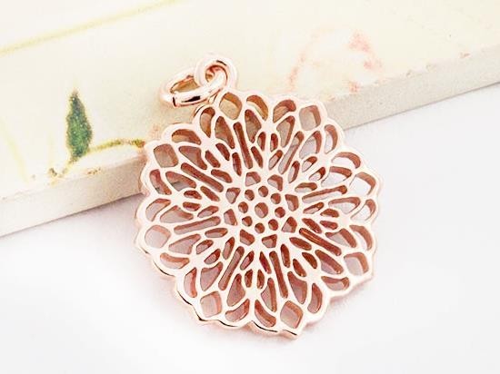 1 of 925 Sterling Silver Rose Gold Vermeil Style Filigree Disc Pendant 18.5mm. Polish Finished