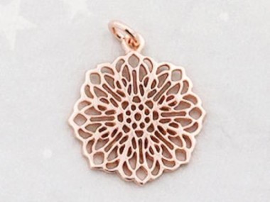 925 Sterling Silver Rose Gold Vermeil Style Filigree Disc Pendant 18.5mm.