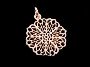 925 Sterling Silver Rose Gold Vermeil Style Filigree Disc Pendant 18.5mm.