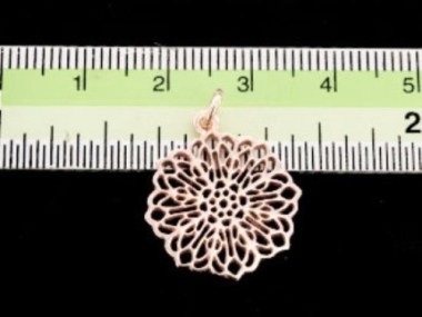 925 Sterling Silver Rose Gold Vermeil Style Filigree Disc Pendant 18.5mm.