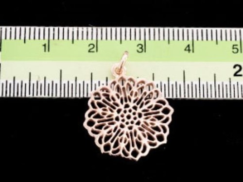 1 of 925 Sterling Silver Rose Gold Vermeil Style Filigree Disc Pendant 18.5mm. Polish Finished