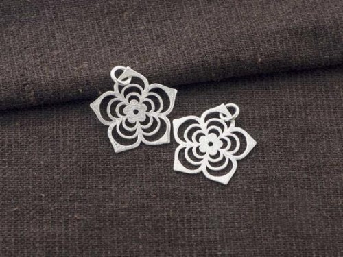 2 of 925 Sterling Silver Filigree Flower Pendants 19 mm. Brush Finished