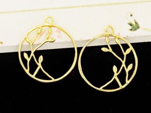 2 of 925 Sterling Silver 24k Gold Vermeil Style flower leaf tree branch Pendants 18 mm.