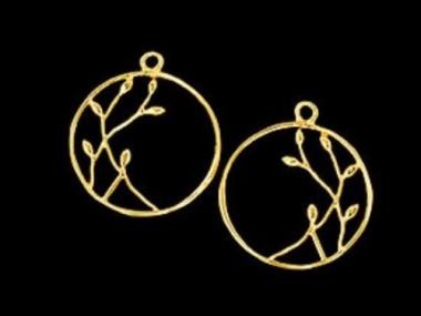 925 Sterling Silver 24k Gold Vermeil Style flower leaf tree branch Pendants 18 mm.