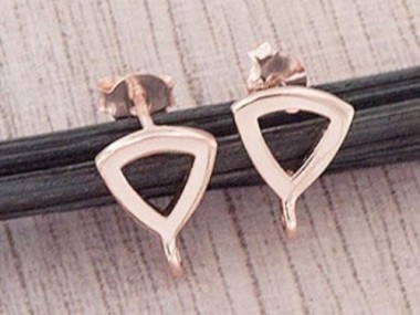 925 Sterling Silver Rose Gold Vermeil Style Triangle Earrings Post Findings.