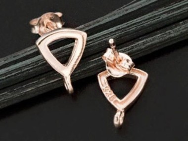 925 Sterling Silver Rose Gold Vermeil Style Triangle Earrings Post Findings.