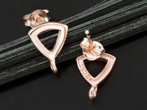 1 Pair of 925 Sterling Silver Rose Gold Vermeil Style Triangle Earrings Post Findings.