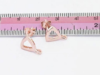 925 Sterling Silver Rose Gold Vermeil Style Triangle Earrings Post Findings.