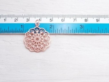 925 Sterling Silver Rose Gold Vermeil Style Filigree Disc Pendant 23mm.