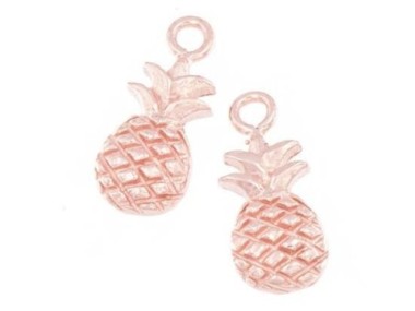 925 Sterling Silver Rose Gold Vermeil Style Pineapple Charms 6x11 mm.