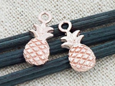 925 Sterling Silver Rose Gold Vermeil Style Pineapple Charms 6x11 mm.