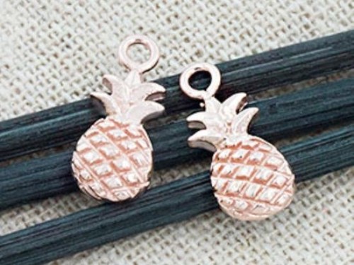 2 of 925 Sterling Silver Rose Gold Vermeil Style Pineapple Charms 6x11 mm.