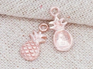 925 Sterling Silver Rose Gold Vermeil Style Pineapple Charms 6x11 mm.