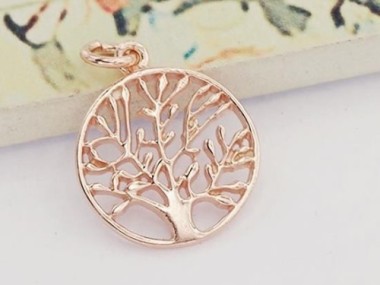 925 Sterling Silver Rose Gold Vermeil Style Tree of Life Charm 16 mm.