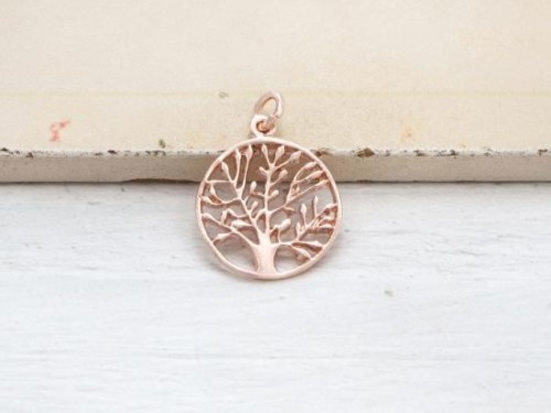 1 of 925 Sterling Silver Rose Gold Vermeil Style Tree of Life Charm 16 mm.