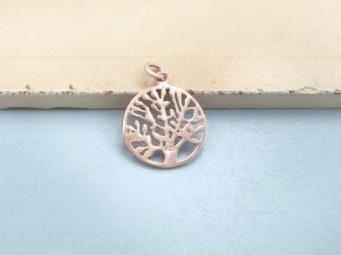 925 Sterling Silver Rose Gold Vermeil Style Tree of Life Charm 16 mm.