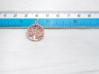 925 Sterling Silver Rose Gold Vermeil Style Tree of Life Charm 16 mm.