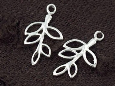 925 Sterling Silver Leaf Branch Charm 9.5x16mm.