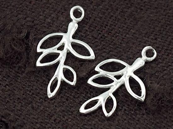 2 of 925 Sterling Silver Leaf Branch Charm 9.5x16mm. Polish Finished.