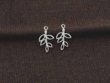 925 Sterling Silver Leaf Branch Charm 9.5x16mm.