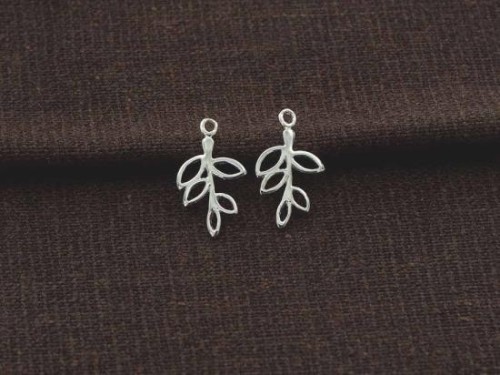 2 of 925 Sterling Silver Leaf Branch Charm 9.5x16mm. Polish Finished.