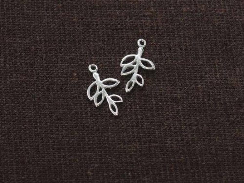 2 of 925 Sterling Silver Leaf Branch Charm 9.5x16mm. Polish Finished.