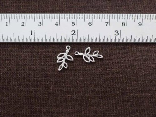 2 of 925 Sterling Silver Leaf Branch Charm 9.5x16mm. Polish Finished.