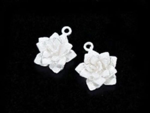 2 of 925 Sterling Silver Flower Charms 12mm. Matte Finished.