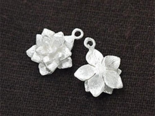 2 of 925 Sterling Silver Flower Charms 12mm. Matte Finished.