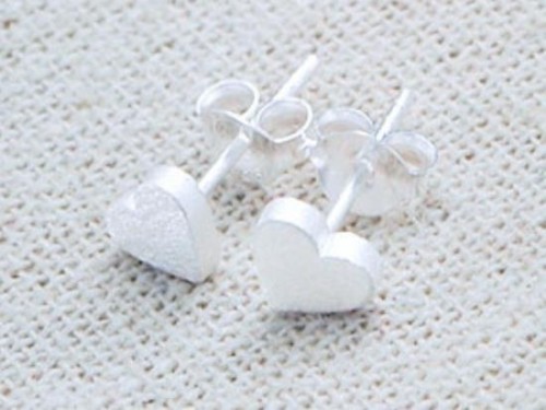 1 pair of 925 Sterling Silver Brushed Heart Stud Earrings 6 mm. , minimalist earrings