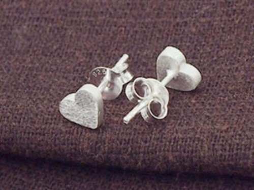 1 pair of 925 Sterling Silver Brushed Heart Stud Earrings 6 mm. , minimalist earrings